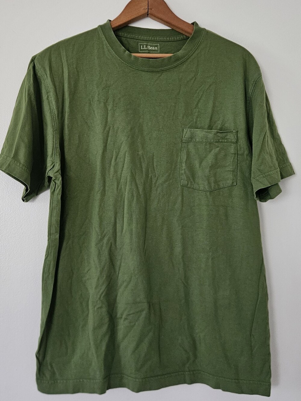 LL Bean Mens T-Shirt S Green Pocket Moss Y2K Cotton Earthy Granola Casual Grunge
